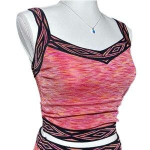 Bebe NWT! Black Red Ethnic Jacquard Cami Trim Knitted Crop Tank Top Size M